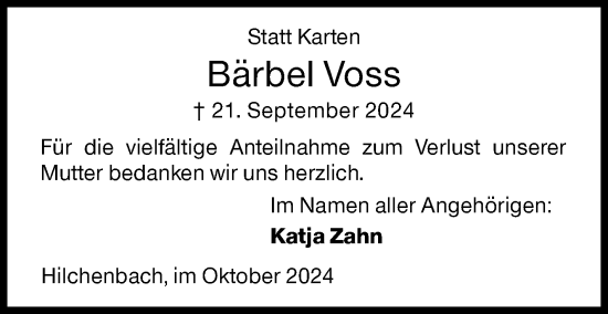 Traueranzeige von Bärbel Voss von Siegener Zeitung