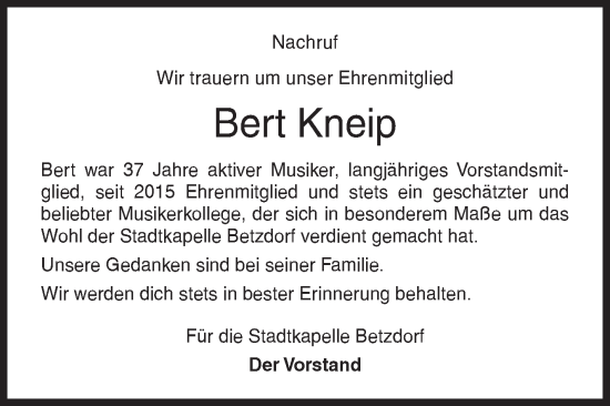 Traueranzeige von Bert Kneip von Siegener Zeitung