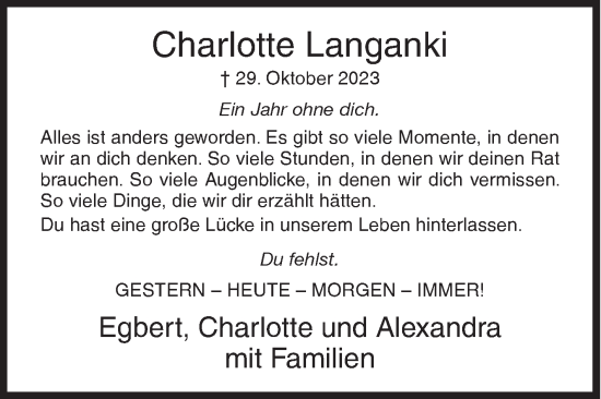 Traueranzeige von Charlotte Langanki von Siegener Zeitung