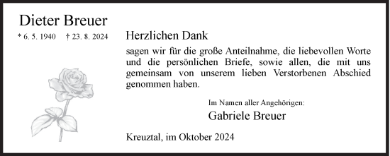 Traueranzeige von Dieter Breuer von Siegener Zeitung