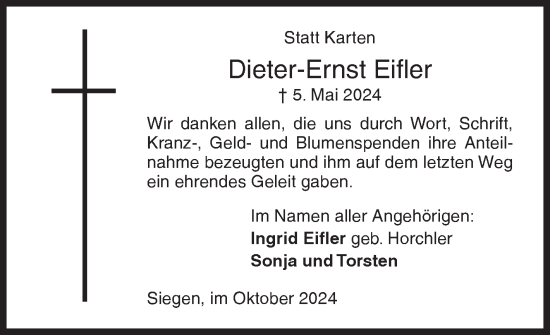 Traueranzeige von Dieter-Ernst Eifler von Siegener Zeitung