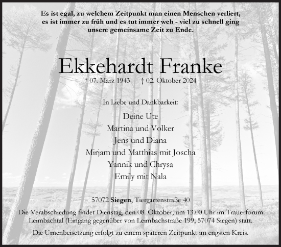 Traueranzeige von Ekkehardt Franke von Siegener Zeitung