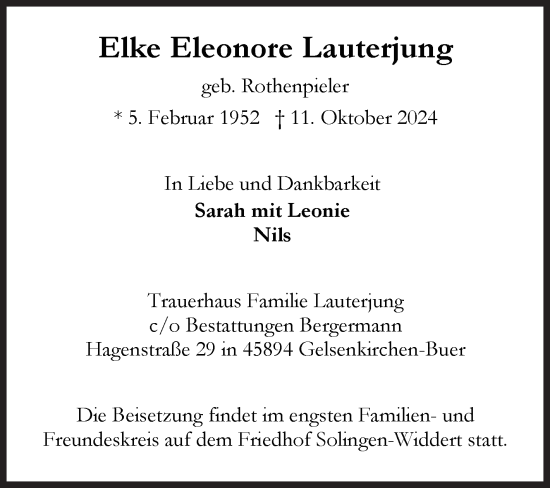 Traueranzeige von Elke Eleonore Lauterjung von Siegener Zeitung