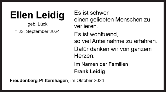 Traueranzeige von Ellen Leidig von Siegener Zeitung