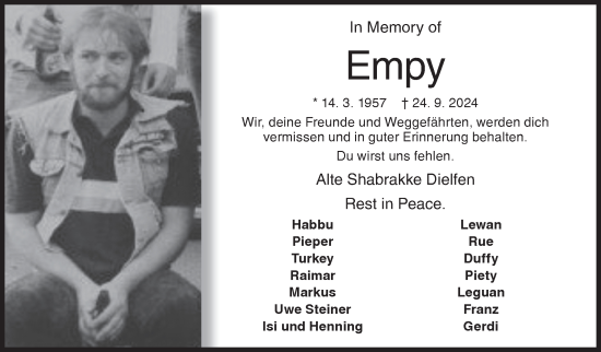 Traueranzeige von Empy  von Siegener Zeitung
