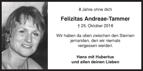 Traueranzeige von Felizitas Andreae-Tammer von Siegener Zeitung