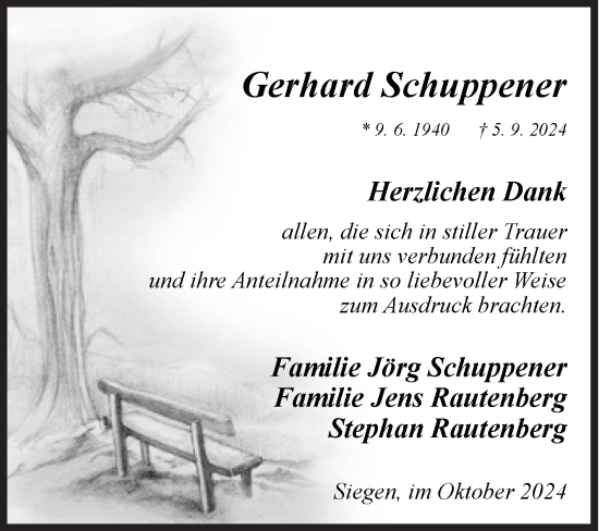 Traueranzeige von Gerhard Schuppener von Siegener Zeitung