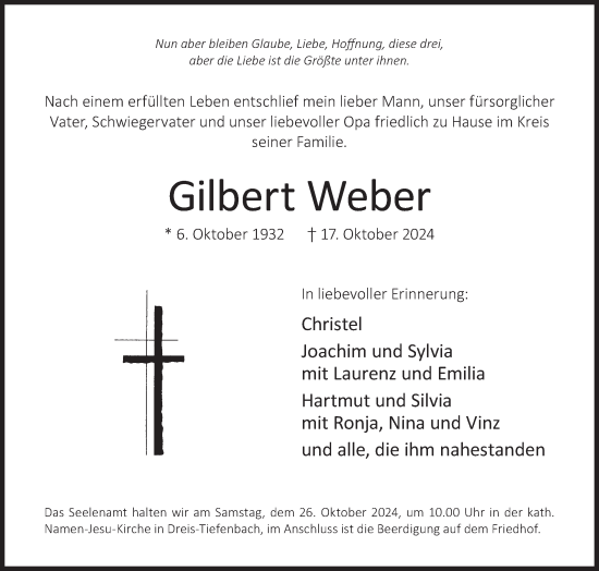 Traueranzeige von Gilbert Weber von Siegener Zeitung