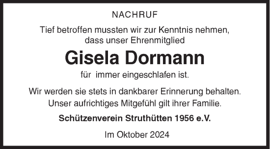 Traueranzeige von Gisela Dormann von Siegener Zeitung