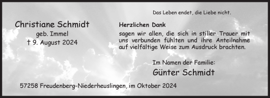 Traueranzeige von Christiane Schmidt von Siegener Zeitung