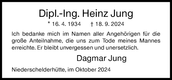 Traueranzeige von Heinz Jung von Siegener Zeitung