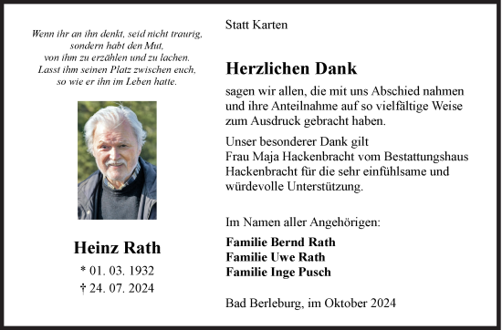 Traueranzeige von Heinz Rath von Siegener Zeitung
