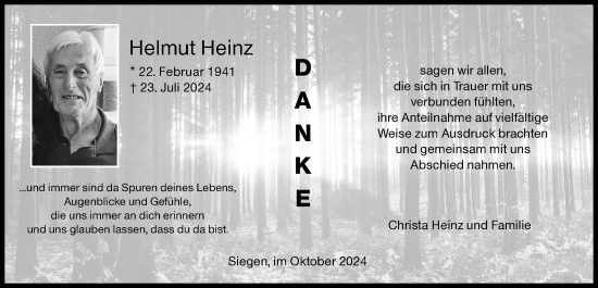 Traueranzeige von Helmut Heinz von Siegener Zeitung