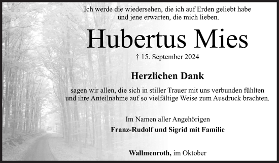 Traueranzeige von Hubertus Mies von Siegener Zeitung