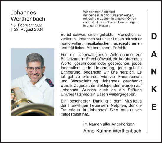 Traueranzeige von Johannes Werthenbach von Siegener Zeitung