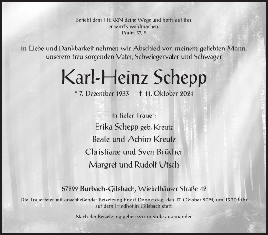 Traueranzeige von Karl-Heinz Schepp von Siegener Zeitung