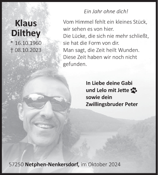 Traueranzeige von Klaus Dilthey von Siegener Zeitung