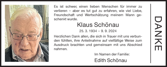 Traueranzeige von Klaus Schönau von Siegener Zeitung