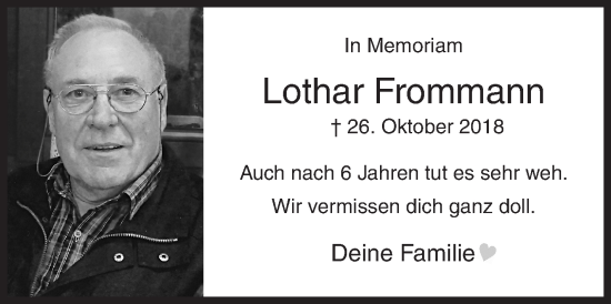 Traueranzeige von Lothar Frommann von Siegener Zeitung