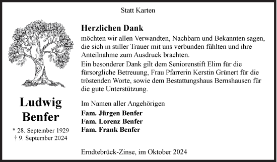 Traueranzeige von Ludwig Benfer von Siegener Zeitung