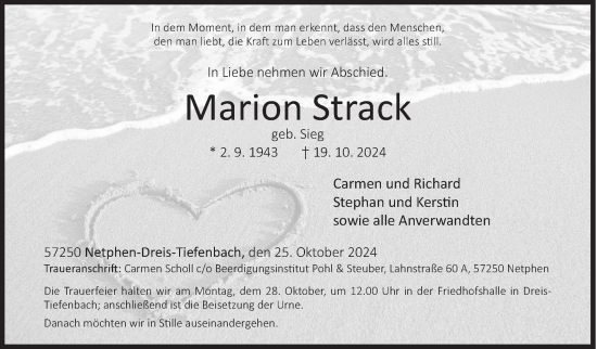 Traueranzeige von Marion Strack von Siegener Zeitung