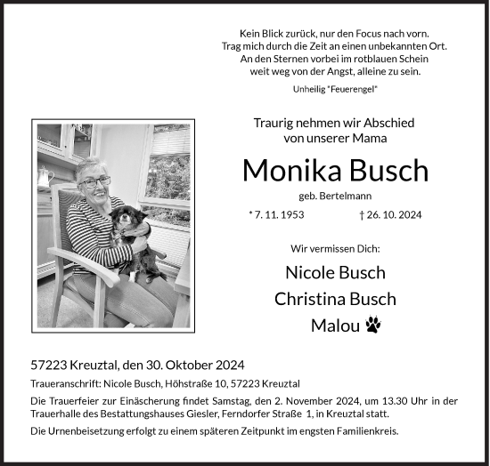 Traueranzeige von Monika Busch von Siegener Zeitung