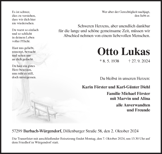 Traueranzeige von Otto Lukas von Siegener Zeitung