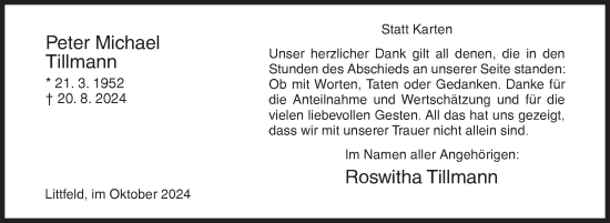 Traueranzeige von Peter  Tillmann von Siegener Zeitung