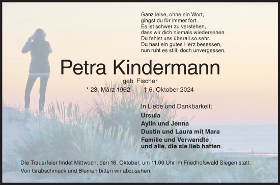 Traueranzeige von Petra Kindermann von Siegener Zeitung