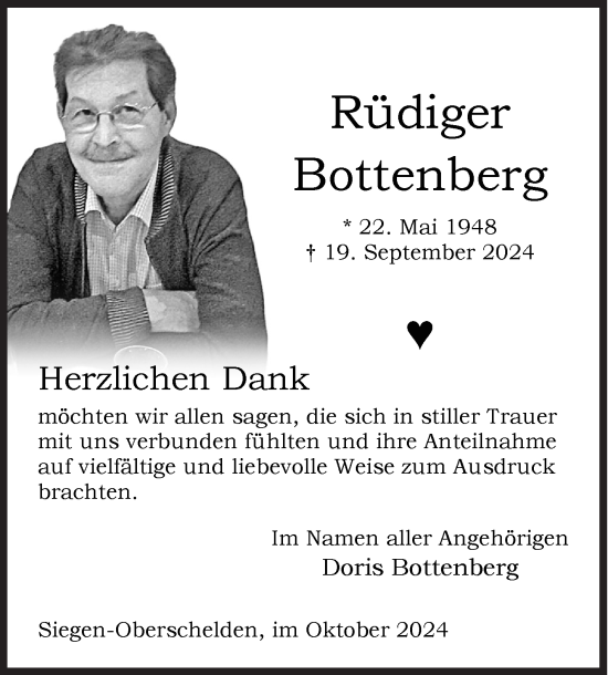 Traueranzeige von Rüdiger Bottenberg von Siegener Zeitung