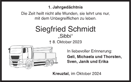 Traueranzeige von Siegfried  Schmidt von Siegener Zeitung