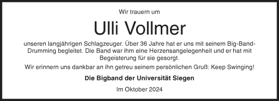 Traueranzeige von Ulli Vollmer von Siegener Zeitung
