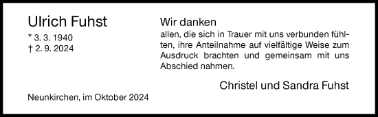 Traueranzeige von Ulrich Fuhst von Siegener Zeitung