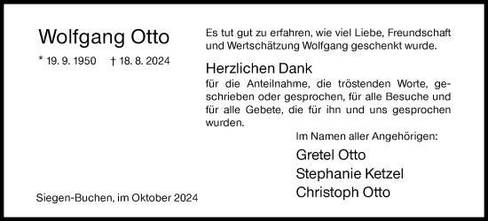 Traueranzeige von Wolfgang Otto von Siegener Zeitung