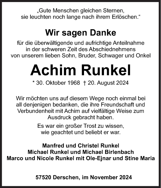 Traueranzeige von Achim Runkel von Siegener Zeitung
