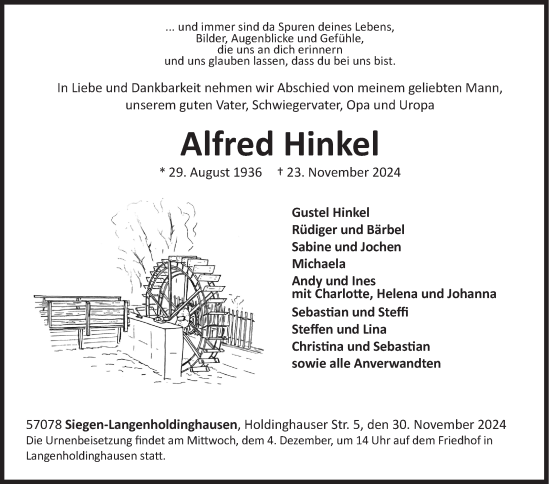 Traueranzeige von Alfred Hinkel von Siegener Zeitung