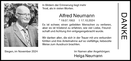 Traueranzeige von Alfred Neumann von Siegener Zeitung