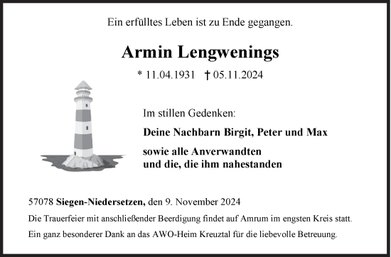 Traueranzeige von Armin Lengwenings von Siegener Zeitung