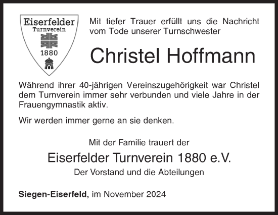 Traueranzeige von Christel Hoffmann von Siegener Zeitung