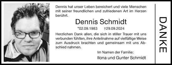 Traueranzeige von Dennis Schmidt von Siegener Zeitung