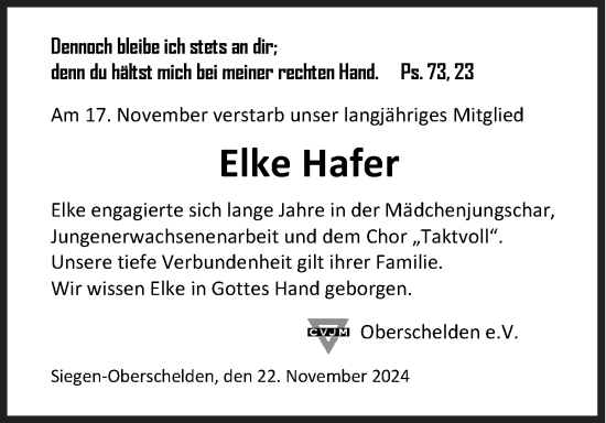 Traueranzeige von Elke Hafer von Siegener Zeitung
