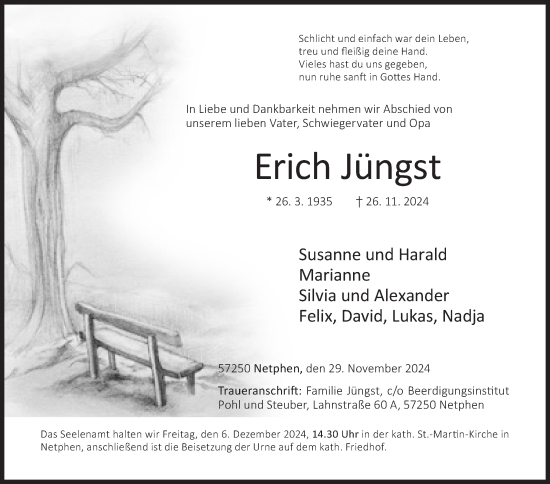 Traueranzeige von Erich Jüngst von Siegener Zeitung