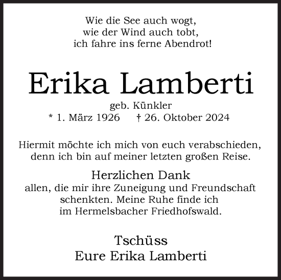 Traueranzeige von Erika Lamberti von Siegener Zeitung