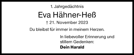 Traueranzeige von Eva Hähner-Heß von Siegener Zeitung