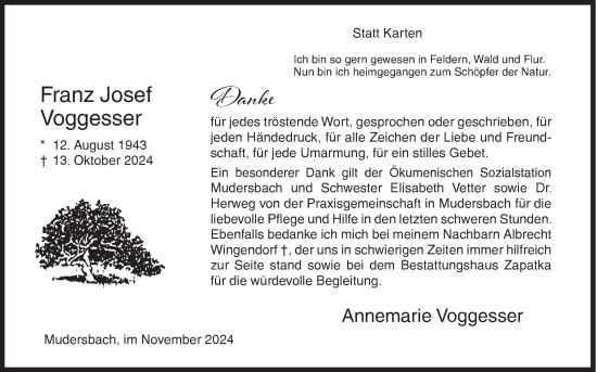 Traueranzeige von Franz Josef Voggesser von Siegener Zeitung