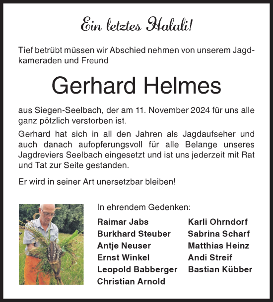 Traueranzeige von Gerhard Helmes von Siegener Zeitung