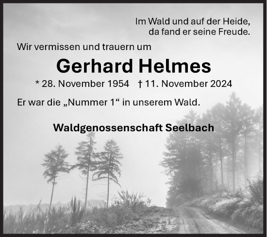 Traueranzeige von Gerhard Helmes von Siegener Zeitung