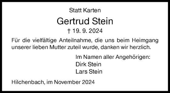 Traueranzeige von Gertrud Stein von Siegener Zeitung