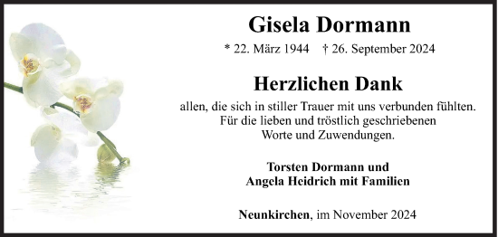 Traueranzeige von Gisela Dormann von Siegener Zeitung