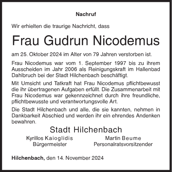 Traueranzeige von Gudrun Nicodemus von Siegener Zeitung
